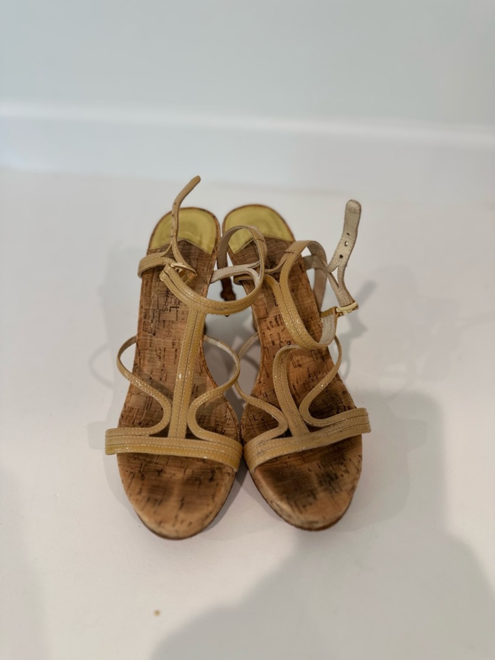 Michael Kors Beige/Tan Strappy Cork Wedge Sandals